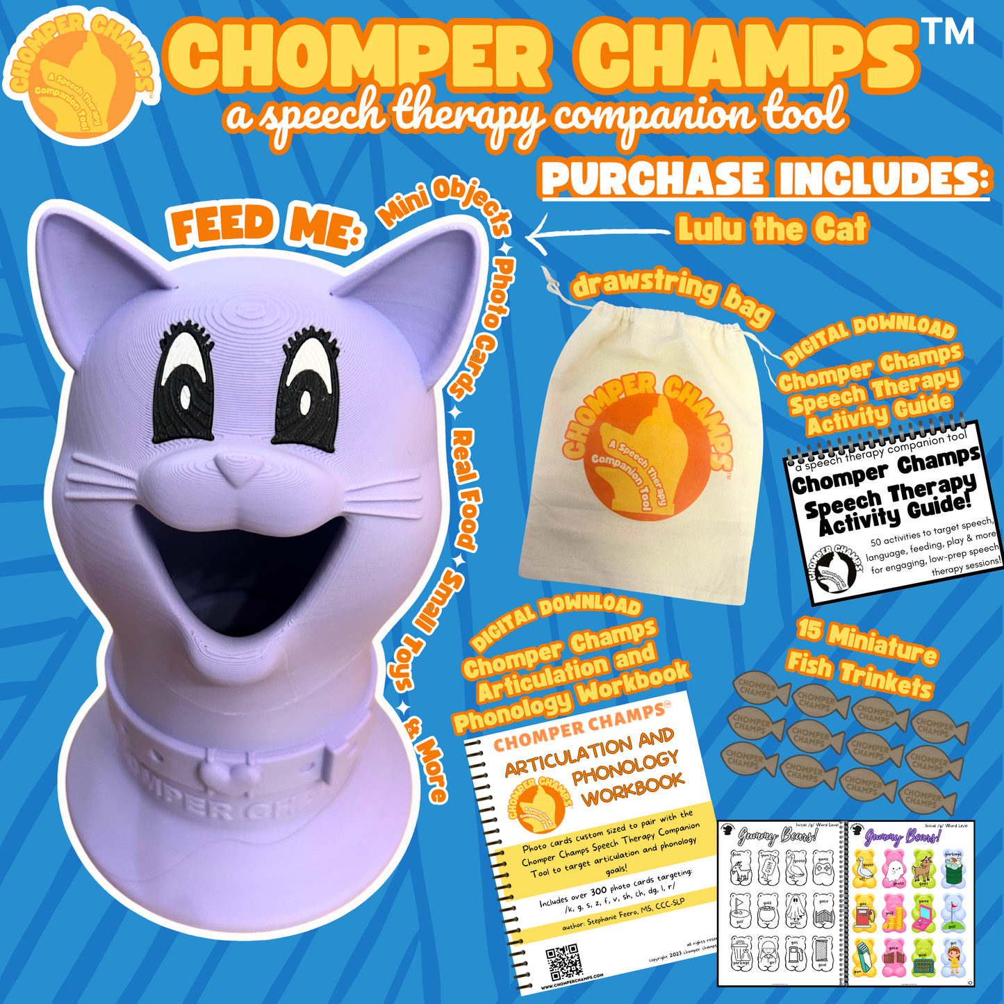 Chomper Champs Speech Therapy Companion Tool - Lulu the Cat